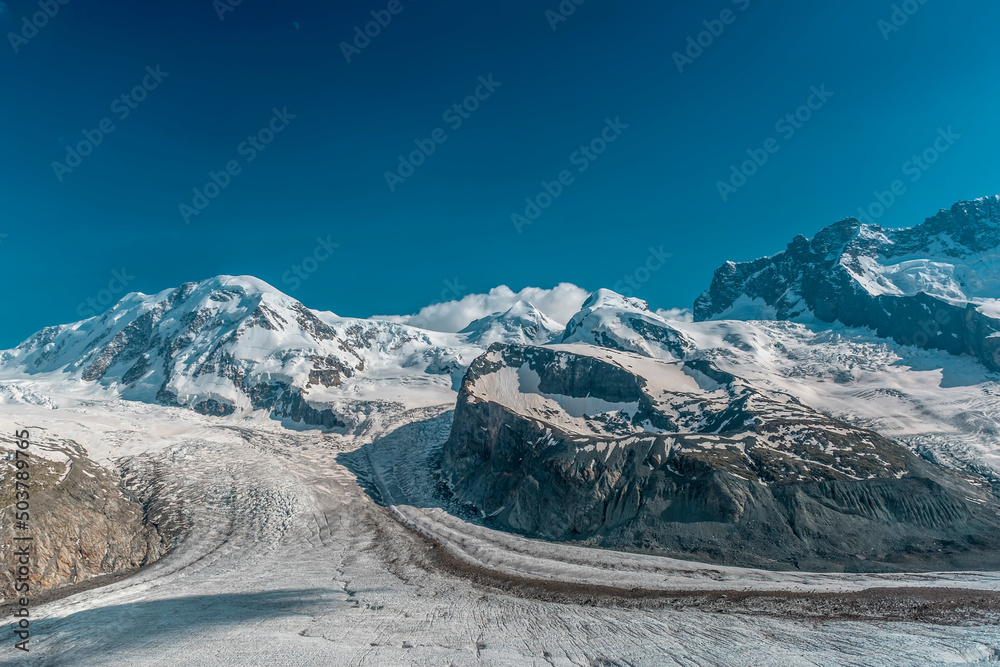 Liskamm (4.533 m) and the Gorner glacier near Zermatt, Switzerland - obrazy, fototapety, plakaty 