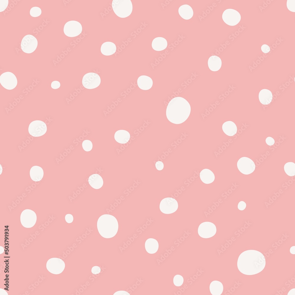 Polka dot pattern pastel colors, soft pink background with white chaotic circles