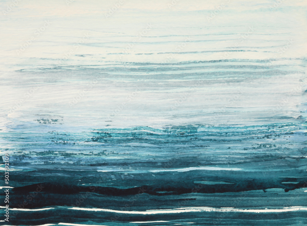 Abstract grain grunge watercolor and acrylic flow blot smear painting. Beige and blue color canvas texture horizontal copy space background. Abstract grain grunge watercolor and acrylic flow blot smear painting. Beige and blue color canvas texture horizontal copy space background.