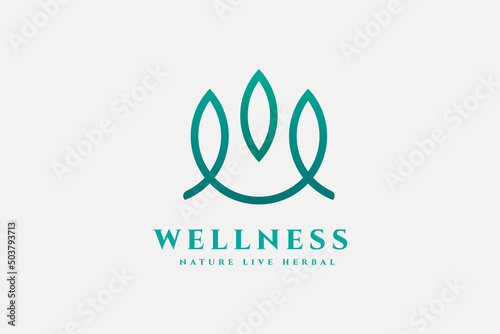 Abstract Wellness Logo. green Linear Style Leaf on White Background. Usable for Nature, Cosmetics, Healthcare and Beauty Logos. Flat Vector Logo Design Template Element.