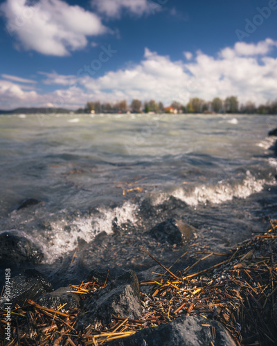 Stormy lake Balaton in spring