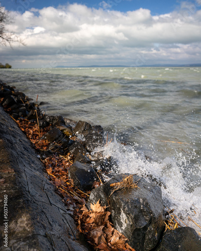 Stormy lake Balaton in spring