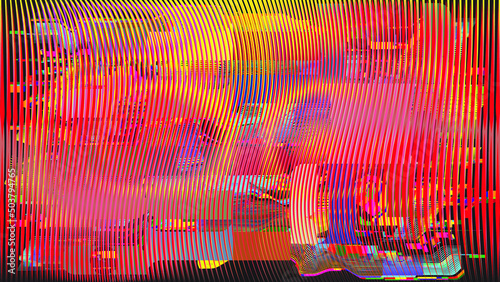 Glitch distorted geometric background . Modern art design . Noise destroyed glitched poster . Trendy defect error background with speed lines . Glitched artwork  .Hologram effect .vector 