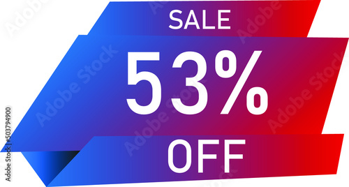 Sale tag 53% off, banner design template, geometric shape, vector illustration