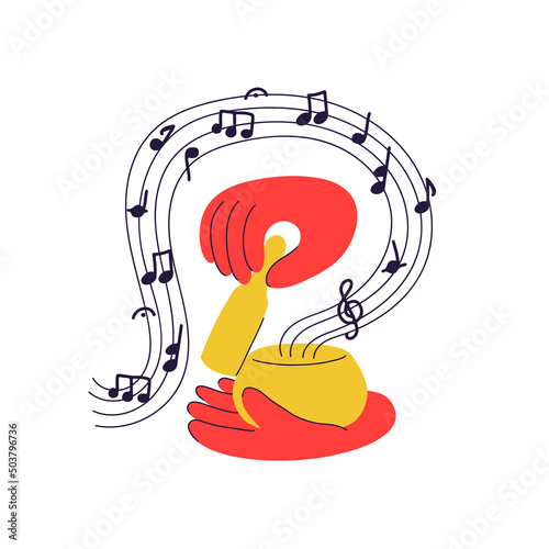 Tibetan Bowls vibrational session. Hands are holding Tibetan bowl and making bowls sound. Music visualization. Healing therapy. Sound healing for balance and a clear mind.  New way of meditation