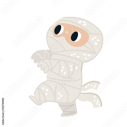 Cute mummy character. Halloween celebration kids costume. Little zombie cartoon illustration isolated on white background