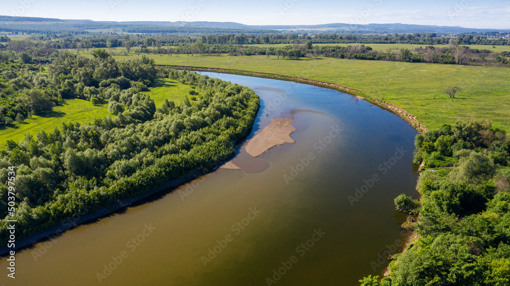 The Southern Urals, Bashkiria, the Ai River. Aerial view.