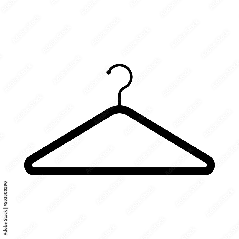 Clothes hanger icon. Black contour linear silhouette. Front side view. Vector simple flat graphic illustration. Isolated object on a white background. Isolate. Clothes hanger icon. Black contour linear silhouette. Front side view. Vector simple flat graphic illustration. Isolated object on a white background. Isolate.