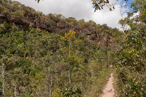 View of the terrain along the hiking trail at the Indaia waterfalls near and Formosa, Goias, Brazil photo