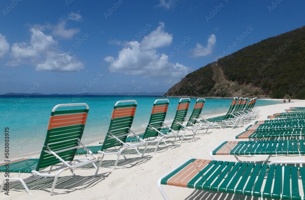 Fototapeta premium The beautiful white beach at Great Harbour , Jost Van Dyke, British Virgin Islands