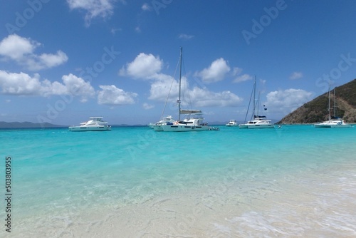 The beautiful white beach at Great Harbour , Jost Van Dyke, British Virgin Islands