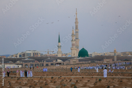 View of Baqee' Muslim cemetary at Masjid (mosque) Nabawi in Al Madinah, Kingdom of Saudi Arabia. photo