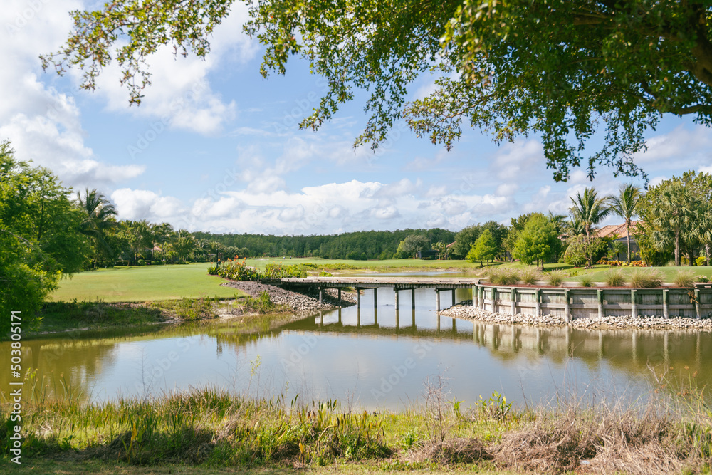 Fototapeta premium Beautiful South Florida golf community background and real estate investing concept
