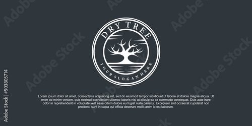Modern dry tree logo design illustration in the circle shape Premium Vector