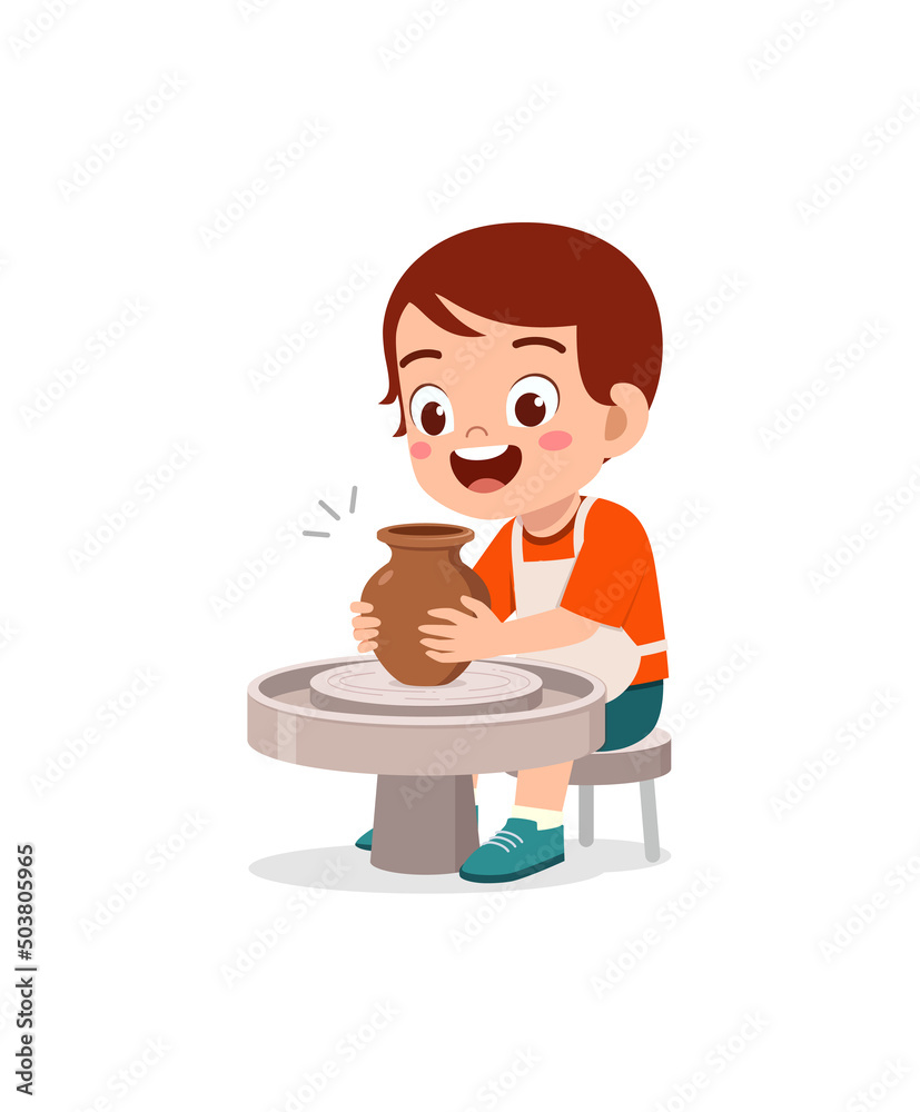 little kid make pottery and feel happy little kid make pottery and feel happy