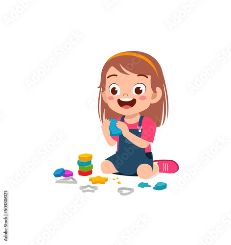 little kid play with toy clay plasticine