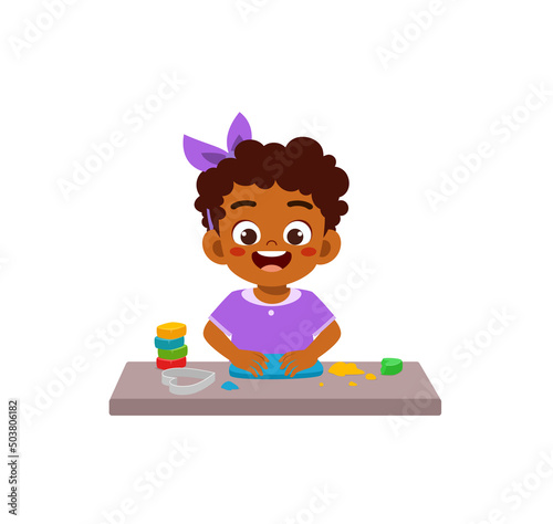 little kid play with toy clay plasticine