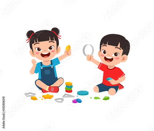 little kids and friend play with toy clay plasticine