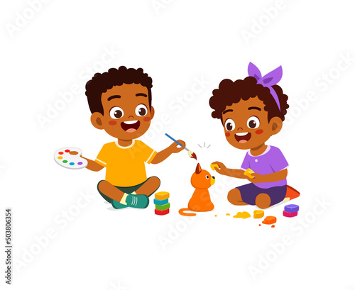 little kids and friend play with toy clay plasticine