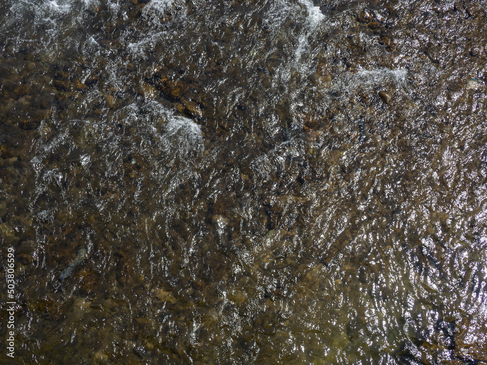 Rapid flow of the river. Big river, view from above. View from the bridge to the water. Thresholds on the water. Rapid flow of the river. Big river, view from above. View from the bridge to the water. Thresholds on the water.