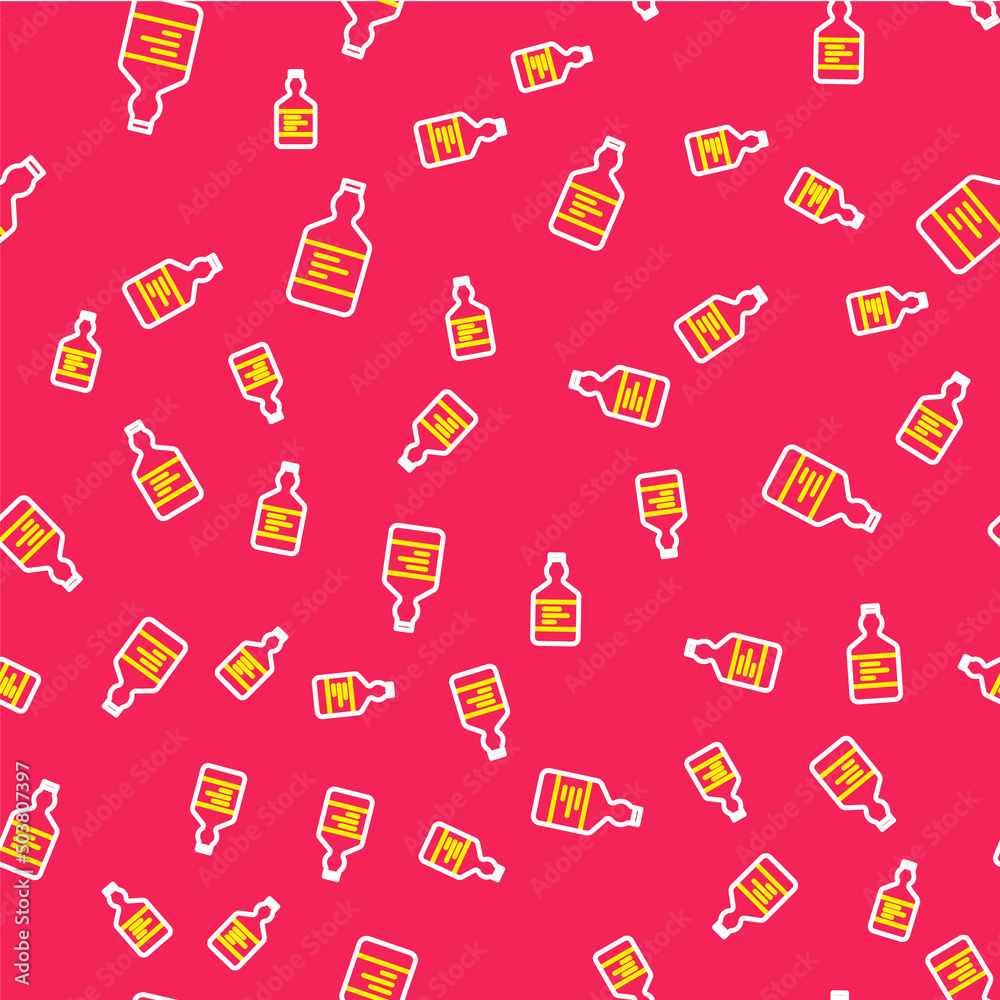 Line Tequila bottle icon isolated seamless pattern on red background. Mexican alcohol drink. Vector Line Tequila bottle icon isolated seamless pattern on red background. Mexican alcohol drink. Vector