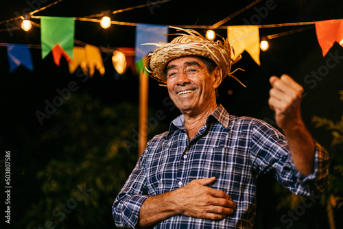Konstfotografi Senior man during typical Brazilian Festa Junina