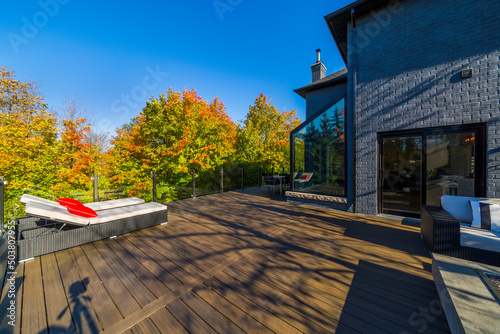 Photography Backyard deck of custom built luxury house in the suburbs of Toronto, Canada