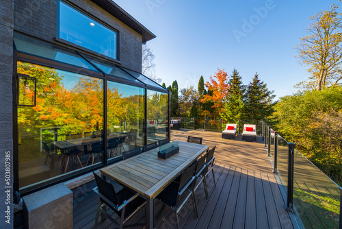 Wall Mural Backyard deck of custom built luxury house in the suburbs of Toronto, Canada