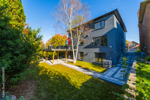 Photography Backyard deck of custom built luxury house in the suburbs of Toronto, Canada