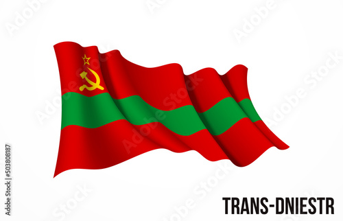 Transnistria flag state symbol isolated on background national banner. Greeting card National Independence Day Pridnestrovian Moldavian Republic. Illustration banner with realistic state flag of PMR. photo