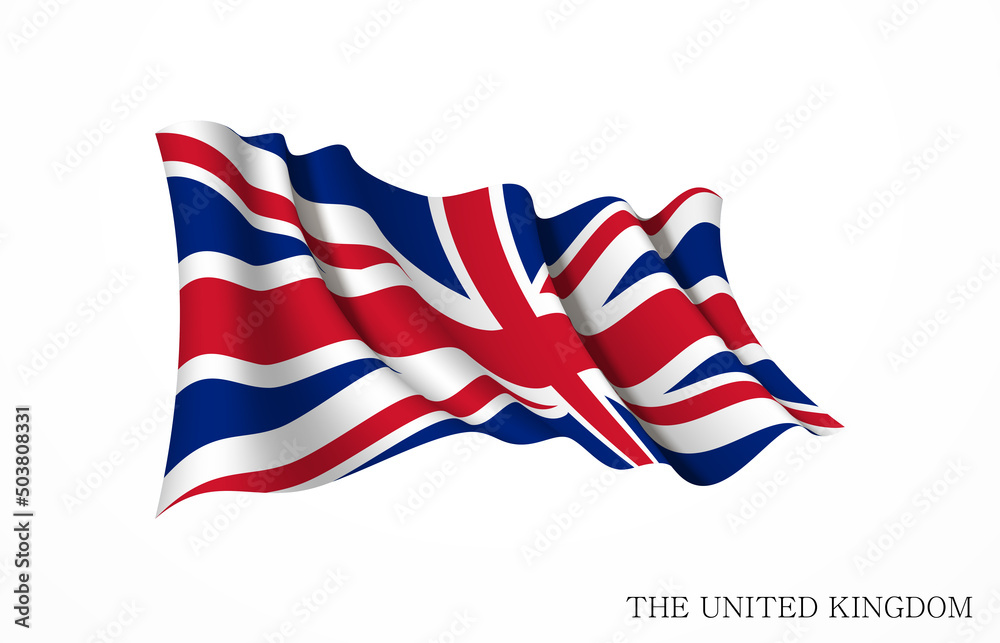 Britain flag state symbol isolated on background national banner. Greeting card National Independence Day United Kingdom of Great Britain and Northern Ireland. banner with realistic state flag of UK.