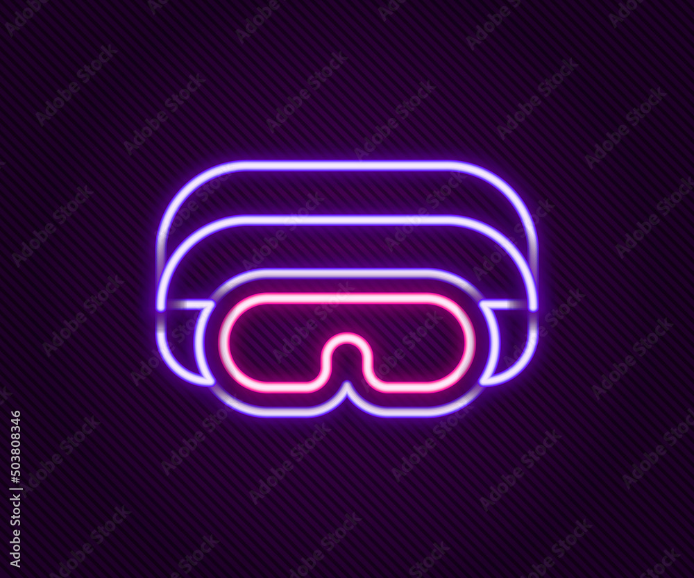 Glowing neon line Ski goggles icon isolated on black background. Extreme sport. Sport equipment. Colorful outline concept. Vector Glowing neon line Ski goggles icon isolated on black background. Extreme sport. Sport equipment. Colorful outline concept. Vector