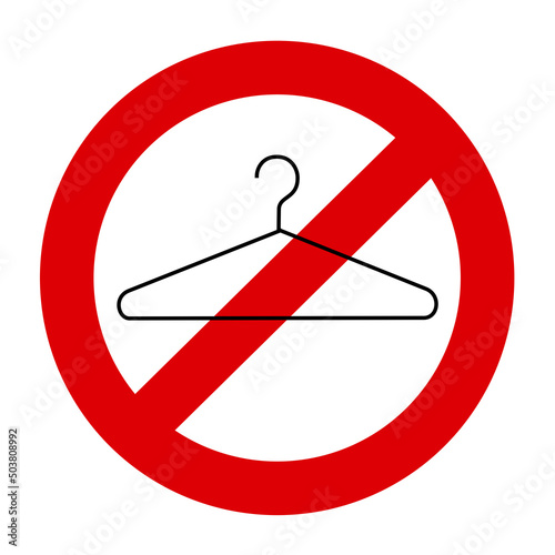 Coat hanger as metaphor of self induced abortion. Abort being banned, forbidden, illegal, and cancelled. Vector illustration of symbol isolated on white.