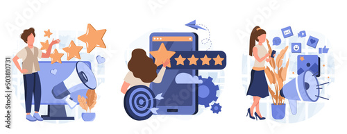 Customer behavior analysis abstract concept vector illustration set. Data driven marketing, user feedback and website rating, online survey, user data, marketing research tool abstract metaphor.