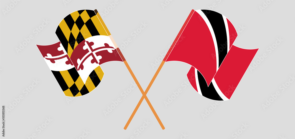 Crossed and waving flags of the State of Maryland and Trinidad and Tobago Crossed and waving flags of the State of Maryland and Trinidad and Tobago