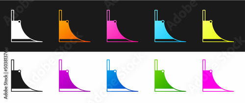 Set Skate park icon isolated on black and white background. Set of ramp, roller, stairs for a skatepark. Extreme sport. Vector