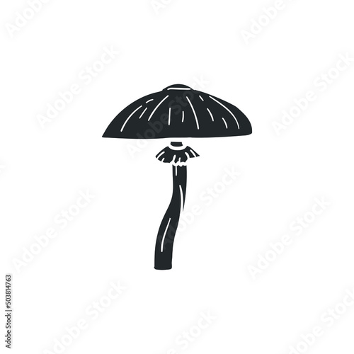 Umbrella Mushroom Icon Silhouette Illustration. Macrolepiota Vector Graphic Pictogram Symbol Clip Art. Doodle Sketch Black Sign.