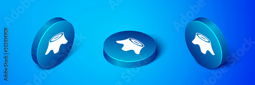 Isometric Tree stump icon isolated on blue background. Blue circle button. Vector