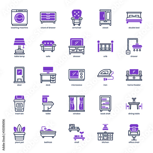 Furniture icon pack for your website design, logo, app, UI. Furniture icon mixed line and solid design. Vector graphics illustration and editable stroke.