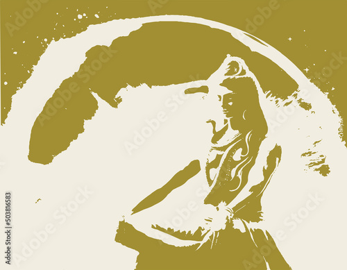 Yellow outline illustration silhouette of Maha Bharata on a bright background photo