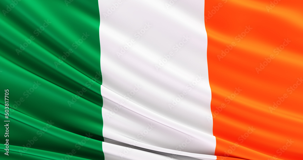 ireland flag blowing in the wind. flag symbols of ireland. 3D render