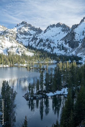 Beautiful alpine views of Alice Lake in the Sawtooth Mountains