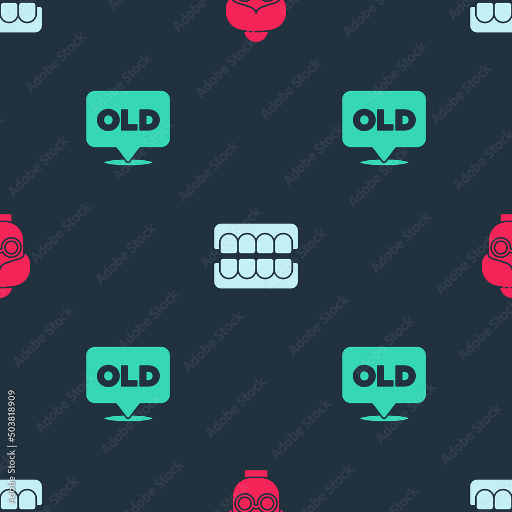Set Grandmother, False jaw and Nursing home on seamless pattern. Vector Set Grandmother, False jaw and Nursing home on seamless pattern. Vector