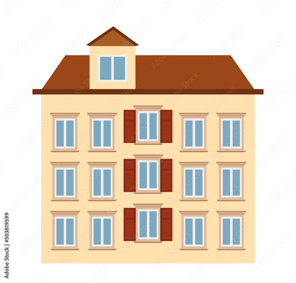 Color icon house from a small town. Vector illustration isolated