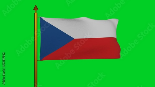 National flag of Czech Republic waving 3D Render with flagpole on chroma key, flag of Czechia textile, Czechoslovakia Flag Czech designed by Jaroslav Kursa, Statni vlajka Ceske republiky. 4k footage photo