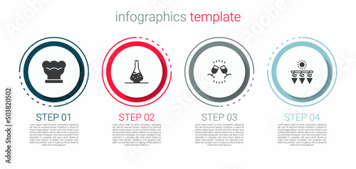 Set Chef hat, Decanter for wine, Wine tasting, degustation and Drying grapes. Business infographic template. Vector