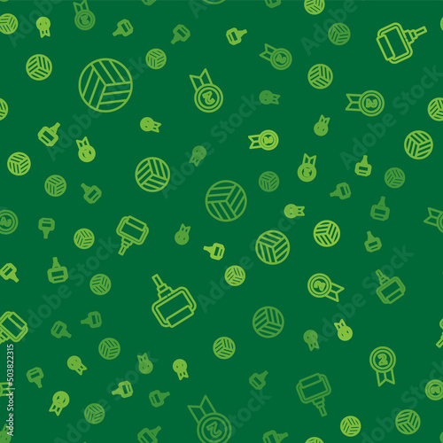 Set line Volleyball ball, TPX loop training equipment and Medal on seamless pattern. Vector