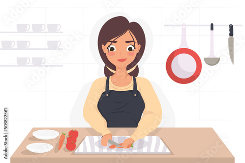 woman chopping carrot scene