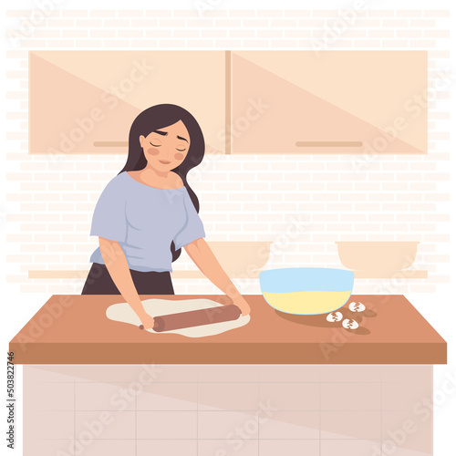 woman kneading dough scene