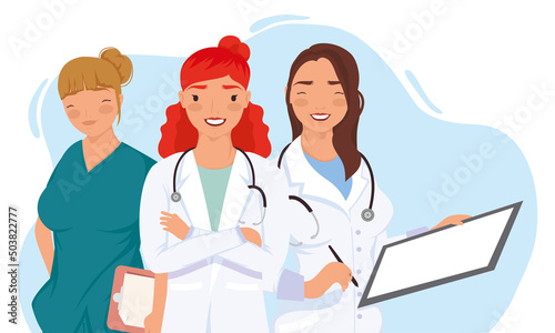 three female doctors staff